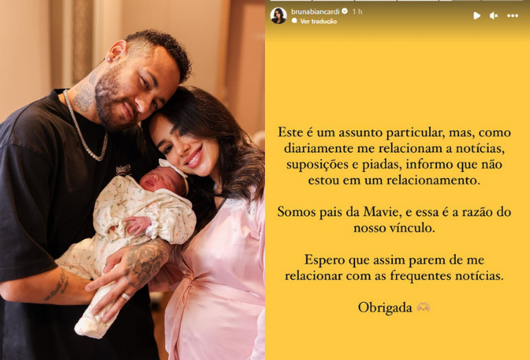 Bruna Biancardi confirma fim do relacionamento com Neymar e cita filha: “Razão do nosso vínculo”