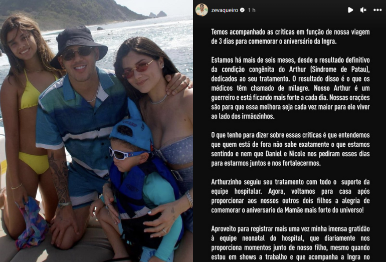 Zé Vaqueiro se pronuncia após críticas por viajar de férias com o filho internado na UTI